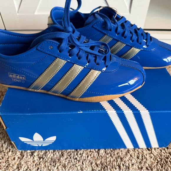adidas Shoes - adidas Tokyo Men's Blue Patent Sneakers with Silver Stripes